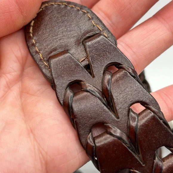 Haggar dark brown chain link vintage leather belt woven western unisex boho #8 - Picture 9 of 12